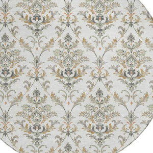 HomeRoots 8' Washable Indoor Outdoor Area Rug - Elegant Ivory Copper Gray Damask Design for Versatile Spaces 659404