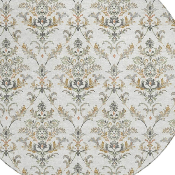 HomeRoots 8' Washable Indoor Outdoor Area Rug - Elegant Ivory Copper Gray Damask Design for Versatile Spaces 659404