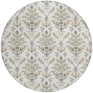 HomeRoots 8' Washable Indoor Outdoor Area Rug - Elegant Ivory Copper Gray Damask Design for Versatile Spaces 659404