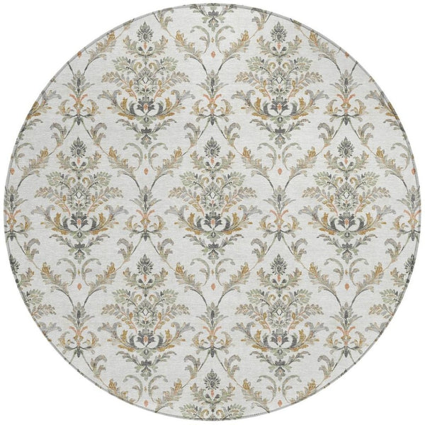 HomeRoots 8' Washable Indoor Outdoor Area Rug - Elegant Ivory Copper Gray Damask Design for Versatile Spaces 659404