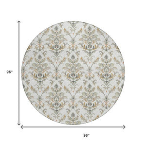 HomeRoots 8' Washable Indoor Outdoor Area Rug - Elegant Ivory Copper Gray Damask Design for Versatile Spaces 659404