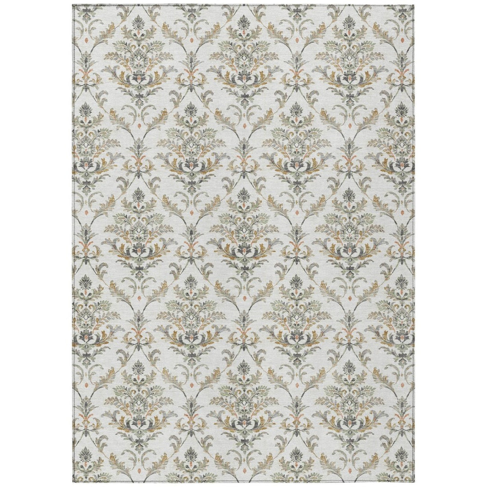 HomeRoots 8' X 10' Elegant Ivory Copper Gray Damask Area Rug – Washable, Stain-Resistant for Indoors & Outdoors 659405