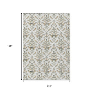 HomeRoots 10' Elegant Ivory, Copper & Gray Damask Area Rug – Washable, Durable, Ideal for Indoor/Outdoor Spaces 659407