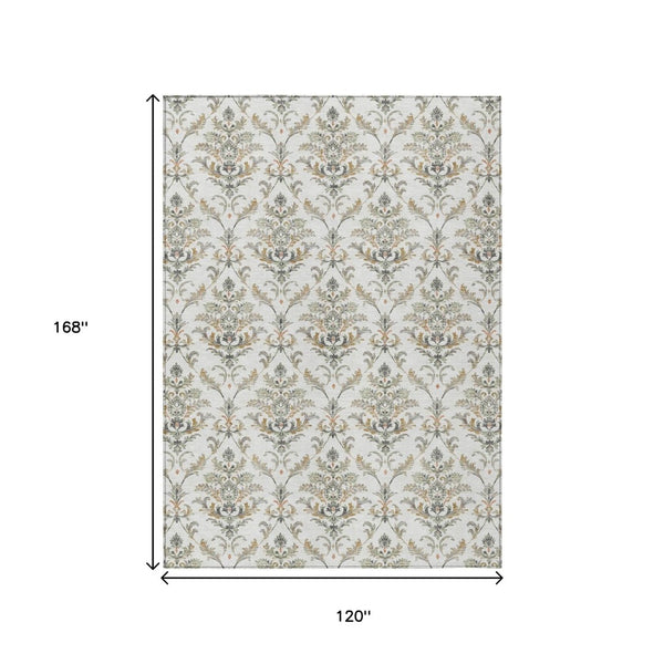HomeRoots 10' Elegant Ivory, Copper & Gray Damask Area Rug – Washable, Durable, Ideal for Indoor/Outdoor Spaces 659407