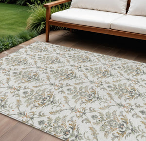 HomeRoots 10' Elegant Ivory, Copper & Gray Damask Area Rug – Washable, Durable, Ideal for Indoor/Outdoor Spaces 659407
