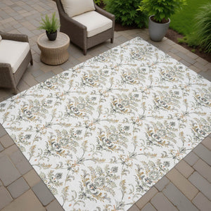 HomeRoots 10' Elegant Ivory, Copper & Gray Damask Area Rug – Washable, Durable, Ideal for Indoor/Outdoor Spaces 659407