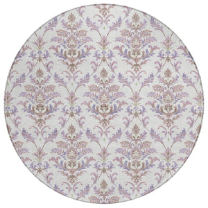 HomeRoots 8' Lavender and Ivory Damask Area Rug - Durable, Washable, Indoor/Outdoor Accent for Any Space 659410