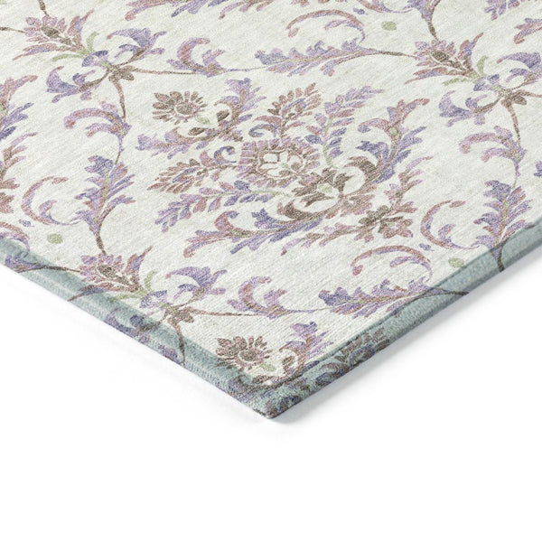 HomeRoots 8' Lavender and Ivory Damask Area Rug - Durable, Washable, Indoor/Outdoor Accent for Any Space 659410