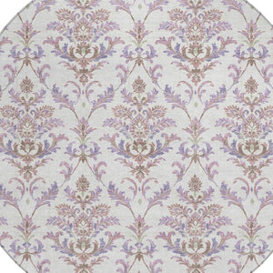 HomeRoots 8' Lavender and Ivory Damask Area Rug - Durable, Washable, Indoor/Outdoor Accent for Any Space 659410