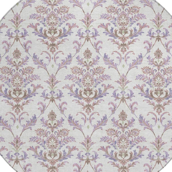 HomeRoots 8' Lavender and Ivory Damask Area Rug - Durable, Washable, Indoor/Outdoor Accent for Any Space 659410