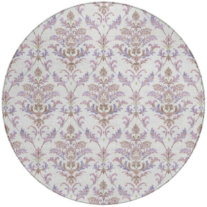 HomeRoots 8' Lavender and Ivory Damask Area Rug - Durable, Washable, Indoor/Outdoor Accent for Any Space 659410