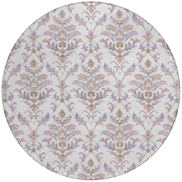 HomeRoots 8' Lavender and Ivory Damask Area Rug - Durable, Washable, Indoor/Outdoor Accent for Any Space 659410