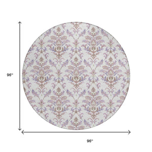 HomeRoots 8' Lavender and Ivory Damask Area Rug - Durable, Washable, Indoor/Outdoor Accent for Any Space 659410