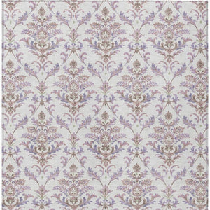 HomeRoots 9' X 12' Elegant Lavender and Ivory Damask Area Rug - Washable, Durable, Indoor/Outdoor Use! 659412