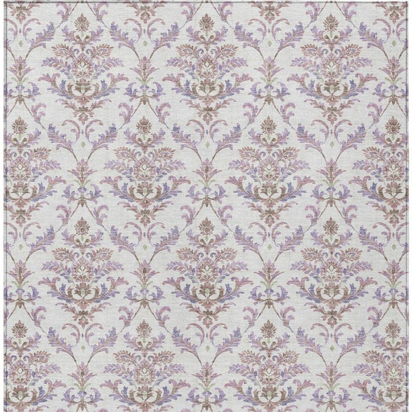 HomeRoots 9' X 12' Elegant Lavender and Ivory Damask Area Rug - Washable, Durable, Indoor/Outdoor Use! 659412