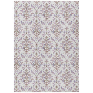 HomeRoots 9' X 12' Elegant Lavender and Ivory Damask Area Rug - Washable, Durable, Indoor/Outdoor Use! 659412