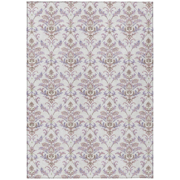 HomeRoots 9' X 12' Elegant Lavender and Ivory Damask Area Rug - Washable, Durable, Indoor/Outdoor Use! 659412