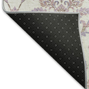 HomeRoots 9' X 12' Elegant Lavender and Ivory Damask Area Rug - Washable, Durable, Indoor/Outdoor Use! 659412