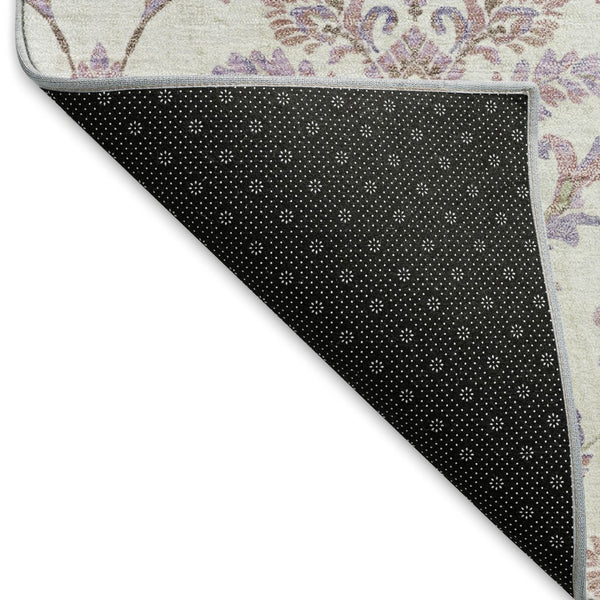 HomeRoots 9' X 12' Elegant Lavender and Ivory Damask Area Rug - Washable, Durable, Indoor/Outdoor Use! 659412