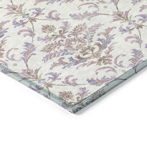 HomeRoots 9' X 12' Elegant Lavender and Ivory Damask Area Rug - Washable, Durable, Indoor/Outdoor Use! 659412