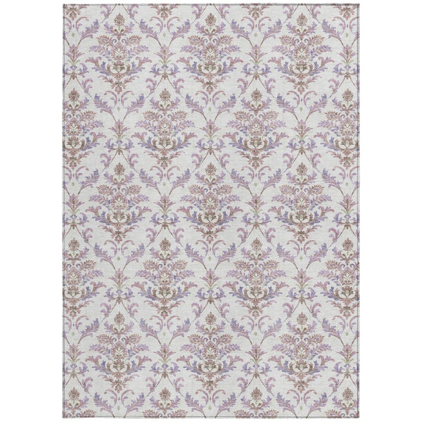 HomeRoots 10' Elegant Lavender & Ivory Damask Washable Area Rug - Durable Indoor/Outdoor Charm for Any Space 659413