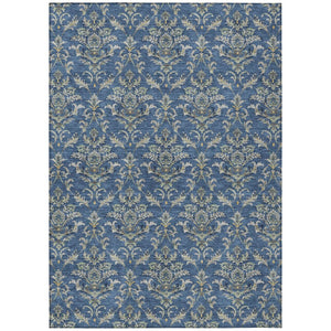 HomeRoots 8' X 10' Navy Blue Damask Area Rug – Stylish, Washable Indoor & Outdoor Solution for High-Traffic Spaces 659417