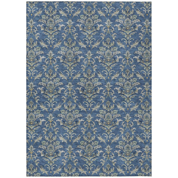 HomeRoots 8' X 10' Navy Blue Damask Area Rug – Stylish, Washable Indoor & Outdoor Solution for High-Traffic Spaces 659417