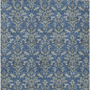 HomeRoots 9' X 12' Elegant Navy Blue Damask Area Rug - Durable, Washable & Perfect for Indoor/Outdoor Use! 659418