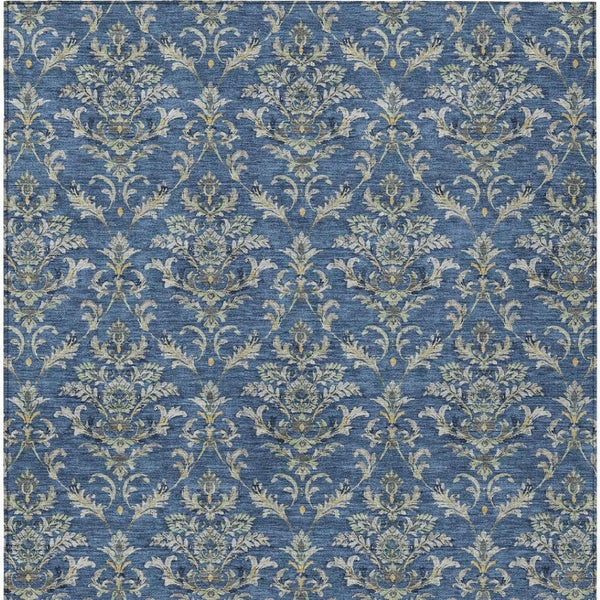 HomeRoots 9' X 12' Elegant Navy Blue Damask Area Rug - Durable, Washable & Perfect for Indoor/Outdoor Use! 659418