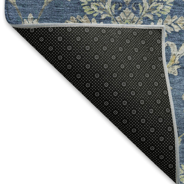 HomeRoots 9' X 12' Elegant Navy Blue Damask Area Rug - Durable, Washable & Perfect for Indoor/Outdoor Use! 659418