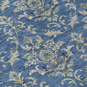 HomeRoots 9' X 12' Elegant Navy Blue Damask Area Rug - Durable, Washable & Perfect for Indoor/Outdoor Use! 659418