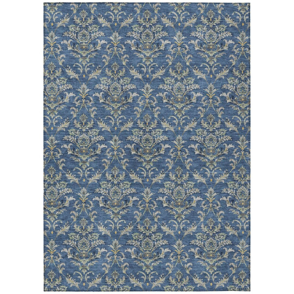 HomeRoots 10' Navy Blue Washable Damask Area Rug - Elegant Indoor/Outdoor Design with Stain Resistance & Durability 659419