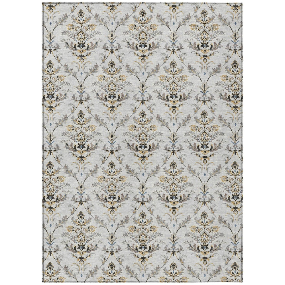 HomeRoots 8' Silver Blue and Gray Damask Washable Area Rug – Elegant Indoor/Outdoor Durable Design for Any Space 659423