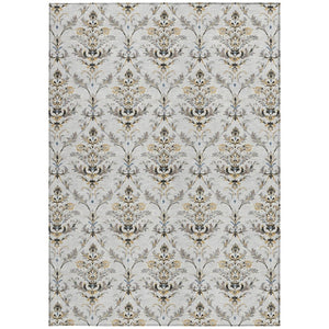 HomeRoots 9' Elegant Silver Blue & Gray Damask Area Rug - Washable Indoor/Outdoor, Stain Resistant & Versatile 659424