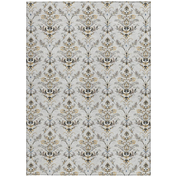 HomeRoots 9' Elegant Silver Blue & Gray Damask Area Rug - Washable Indoor/Outdoor, Stain Resistant & Versatile 659424