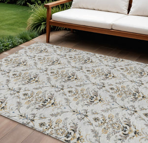 HomeRoots 9' Elegant Silver Blue & Gray Damask Area Rug - Washable Indoor/Outdoor, Stain Resistant & Versatile 659424