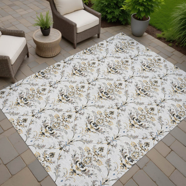 HomeRoots 9' Elegant Silver Blue & Gray Damask Area Rug - Washable Indoor/Outdoor, Stain Resistant & Versatile 659424