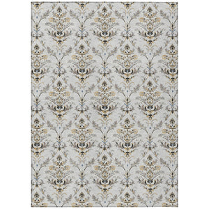 HomeRoots 9' Elegant Silver Blue & Gray Damask Area Rug - Washable Indoor/Outdoor, Stain Resistant & Versatile 659424