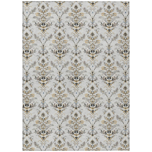 HomeRoots 9' Elegant Silver Blue & Gray Damask Area Rug - Washable Indoor/Outdoor, Stain Resistant & Versatile 659424