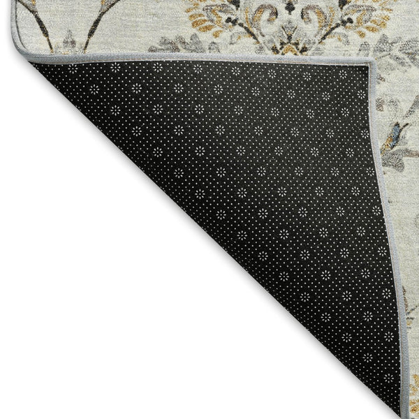 HomeRoots 9' Elegant Silver Blue & Gray Damask Area Rug - Washable Indoor/Outdoor, Stain Resistant & Versatile 659424