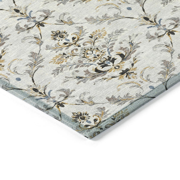HomeRoots 9' Elegant Silver Blue & Gray Damask Area Rug - Washable Indoor/Outdoor, Stain Resistant & Versatile 659424