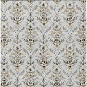 HomeRoots 9' Elegant Silver Blue & Gray Damask Area Rug - Washable Indoor/Outdoor, Stain Resistant & Versatile 659424