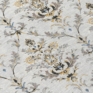 HomeRoots 9' Elegant Silver Blue & Gray Damask Area Rug - Washable Indoor/Outdoor, Stain Resistant & Versatile 659424
