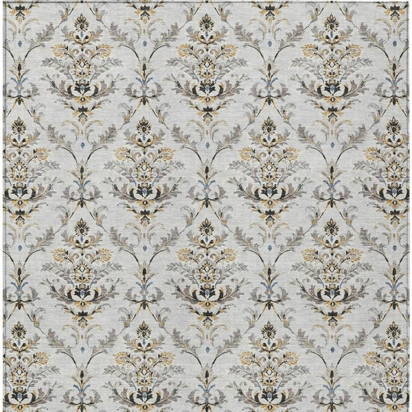 HomeRoots 10' Silver Blue & Gray Damask Area Rug - Stylish, Washable, Indoor/Outdoor, Pet-Friendly Design! 659425