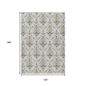 HomeRoots 10' Silver Blue & Gray Damask Area Rug - Stylish, Washable, Indoor/Outdoor, Pet-Friendly Design! 659425