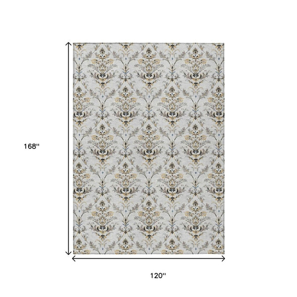 HomeRoots 10' Silver Blue & Gray Damask Area Rug - Stylish, Washable, Indoor/Outdoor, Pet-Friendly Design! 659425