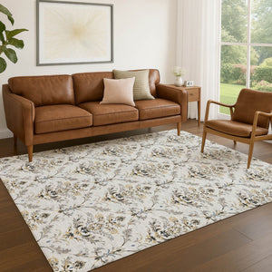 HomeRoots 10' Silver Blue & Gray Damask Area Rug - Stylish, Washable, Indoor/Outdoor, Pet-Friendly Design! 659425
