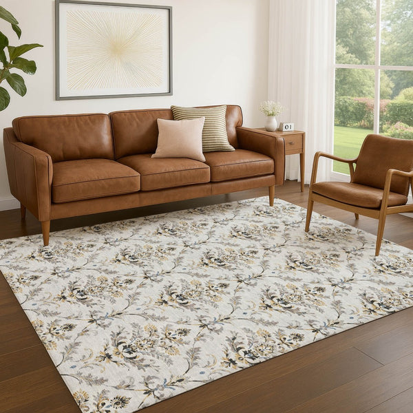 HomeRoots 10' Silver Blue & Gray Damask Area Rug - Stylish, Washable, Indoor/Outdoor, Pet-Friendly Design! 659425