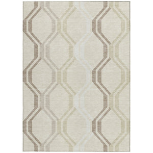 HomeRoots 5' Modern Beige and Brown Geometric Washable Area Rug for Indoor Outdoor Use, Stain Resistant & Durable 659427