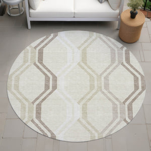 HomeRoots 8' Stylish Beige and Brown Round Geometric Area Rug - Washable, Durable for Indoor & Outdoor Use! 659428
